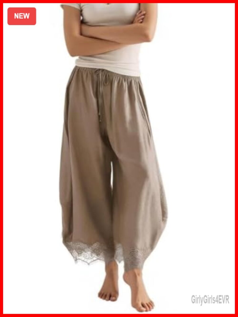 Lace Trim Bloomers Ruffle Vintage Pantaloons Lightweight Lounge Pants